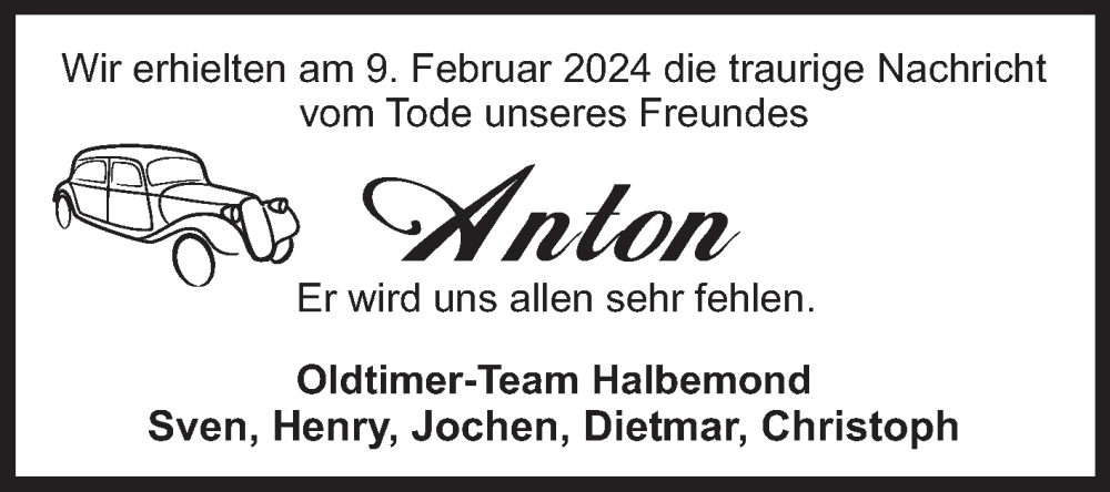  Traueranzeige für Anton Siemers vom 17.02.2024 aus Ostfriesischer Kurier GmbH