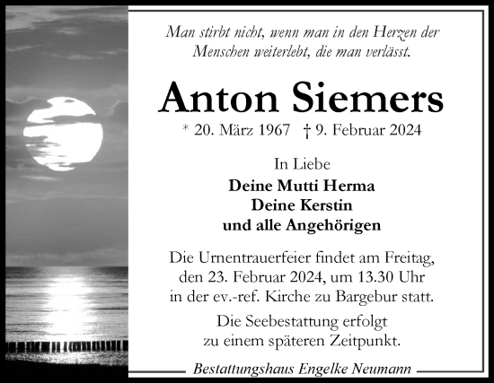 Traueranzeige von Anton Siemers von Ostfriesischer Kurier GmbH