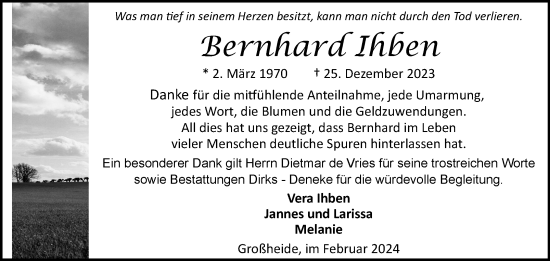 Traueranzeige von Bernhard Ihben von Ostfriesischer Kurier GmbH