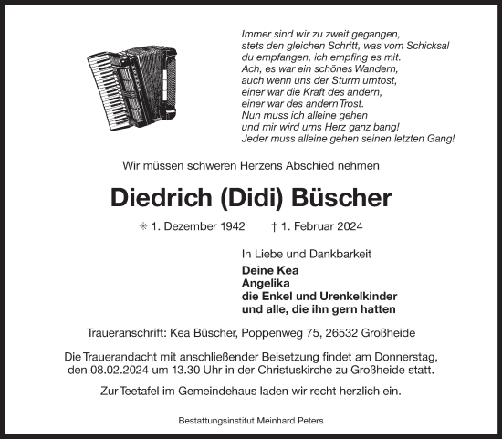 Traueranzeige von Diedrich Büscher von Ostfriesischer Kurier GmbH