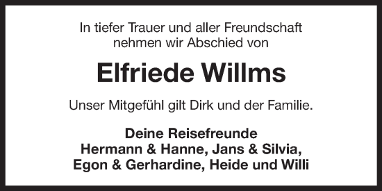 Traueranzeige von Elfriede Willms von Ostfriesischer Kurier GmbH