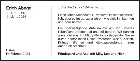 Traueranzeige von Erich Abegg von Ostfriesischer Kurier GmbH