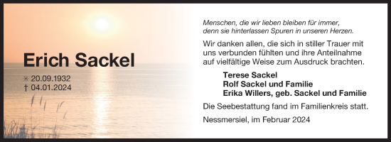 Traueranzeige von Erich Sackel von Ostfriesischer Kurier GmbH