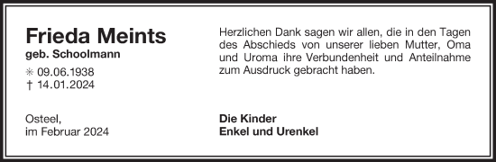 Traueranzeige von Frieda Meints von Ostfriesischer Kurier GmbH