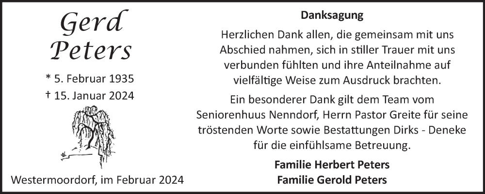  Traueranzeige für Gerd Peters vom 24.02.2024 aus Ostfriesischer Kurier GmbH