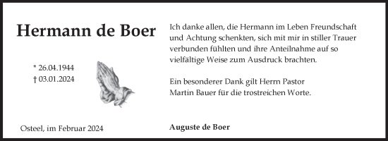 Traueranzeige von Hermann de Boer von Ostfriesischer Kurier GmbH