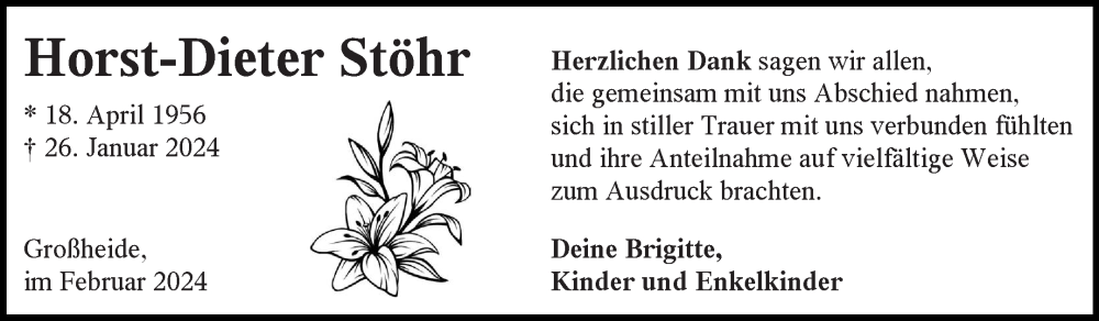  Traueranzeige für Horst-Dieter Stöhr vom 24.02.2024 aus Ostfriesischer Kurier GmbH