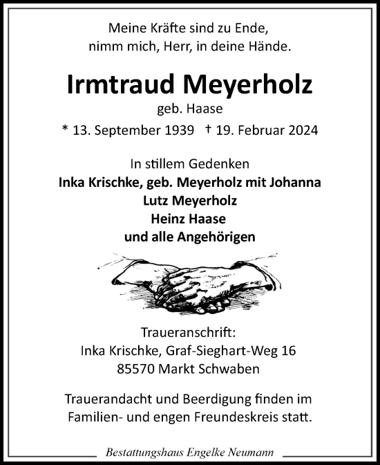 Traueranzeige von Irmtraud Meyerholz von Ostfriesischer Kurier GmbH