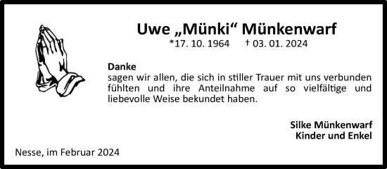 Traueranzeige von Uwe Münkenwarf von Ostfriesischer Kurier GmbH