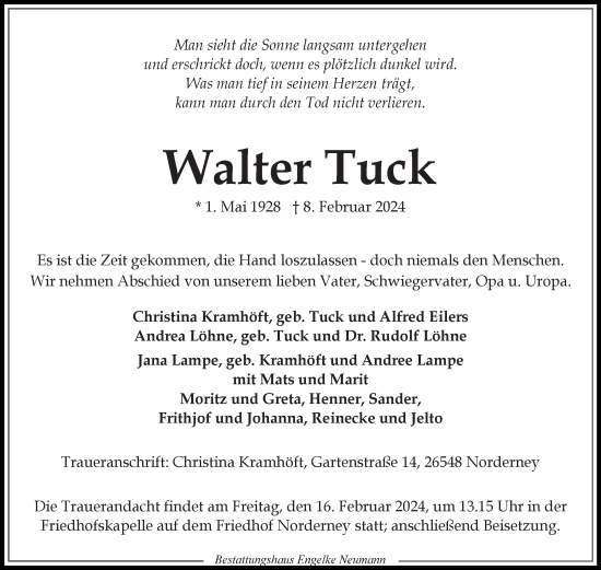 Traueranzeige von Walter Tuck von Ostfriesischer Kurier GmbH
