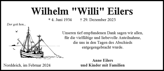 Traueranzeige von Wilhelm Eilers von Ostfriesischer Kurier GmbH