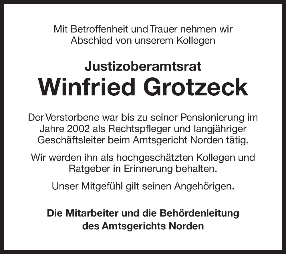  Traueranzeige für Winfried Grotzeck vom 03.02.2024 aus Ostfriesischer Kurier GmbH