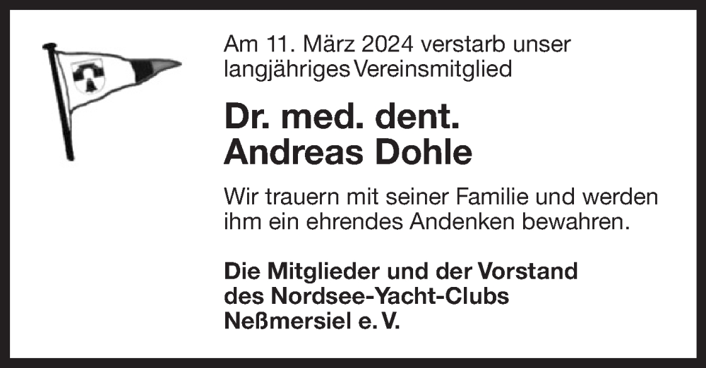  Traueranzeige für Andreas Dohle vom 16.03.2024 aus Ostfriesischer Kurier GmbH