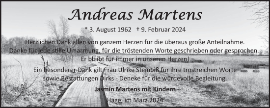 Traueranzeige von Andreas Martens von Ostfriesischer Kurier GmbH