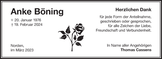 Traueranzeige von Anke Böning von Ostfriesischer Kurier GmbH