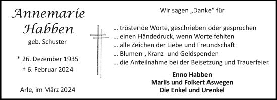 Traueranzeige von Annemarie Habben von Ostfriesischer Kurier GmbH