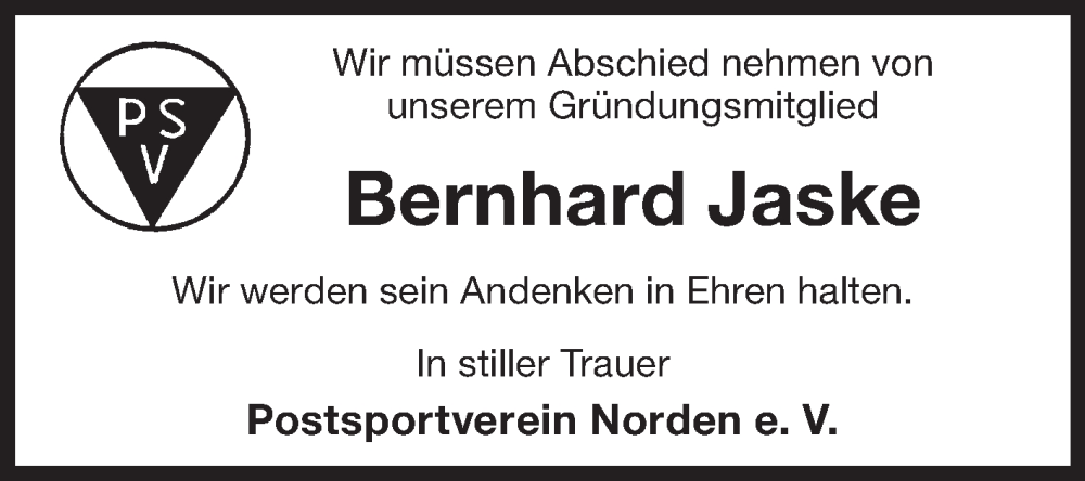  Traueranzeige für Bernhard Jaske vom 27.03.2024 aus Ostfriesischer Kurier GmbH