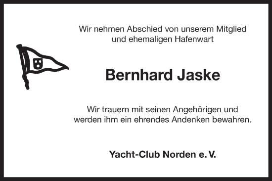 Traueranzeige von Bernhard Jaske von Ostfriesischer Kurier GmbH