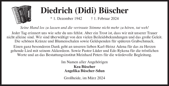 Traueranzeige von Diedrich Büscher von Ostfriesischer Kurier GmbH