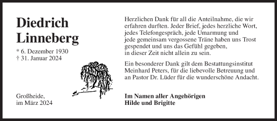 Traueranzeige von Diedrich Linneberg von Ostfriesischer Kurier GmbH