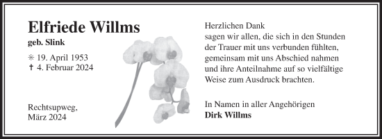 Traueranzeige von Elfriede Willms von Ostfriesischer Kurier GmbH
