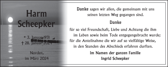 Traueranzeige von Harm Scheepker von Ostfriesischer Kurier GmbH