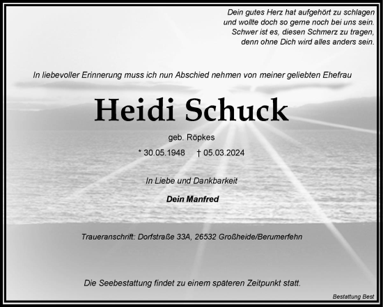 Traueranzeige von Heidi Schuck von Ostfriesischer Kurier GmbH