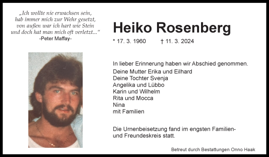 Traueranzeige von Heiko Rosenberg von Ostfriesischer Kurier GmbH