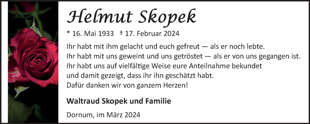  Traueranzeige für Helmut Skopek vom 23.03.2024 aus Ostfriesischer Kurier GmbH