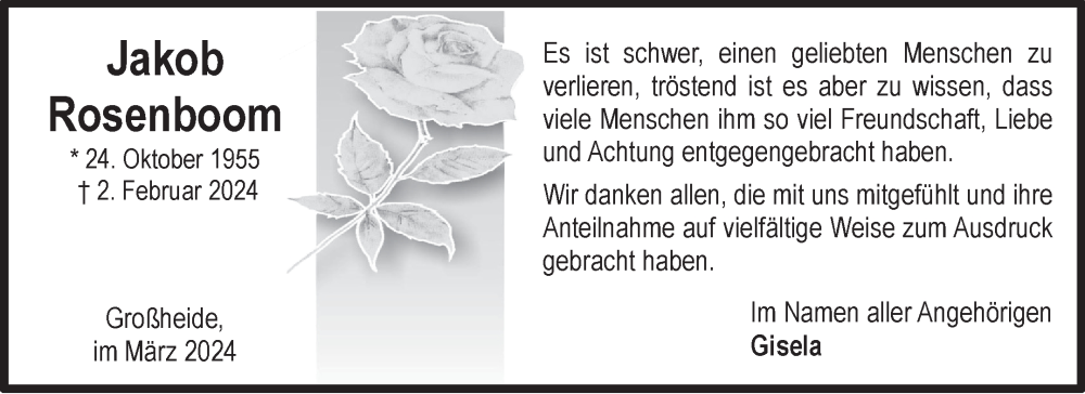  Traueranzeige für Jakob Rosenboom vom 23.03.2024 aus Ostfriesischer Kurier GmbH