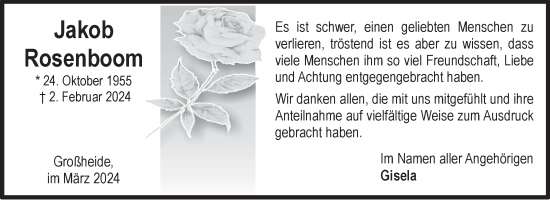 Traueranzeige von Jakob Rosenboom von Ostfriesischer Kurier GmbH