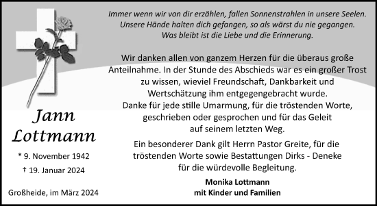 Traueranzeige von Jann Lottmann von Ostfriesischer Kurier GmbH