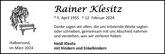 Traueranzeige von Rainer Klesitz von Ostfriesischer Kurier GmbH