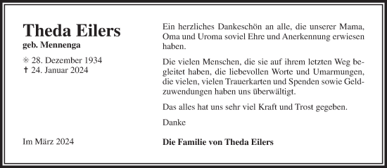 Traueranzeige von Theda Eilers von Ostfriesischer Kurier GmbH