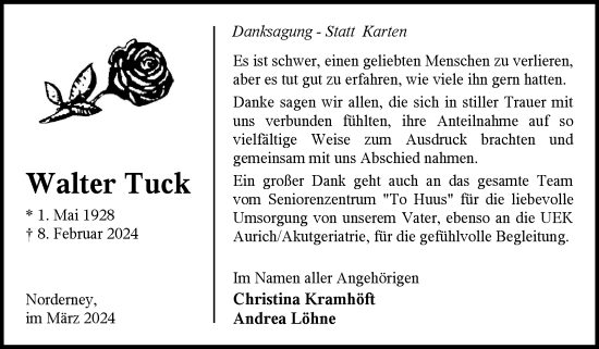 Traueranzeige von Walter Tuck von Ostfriesischer Kurier GmbH