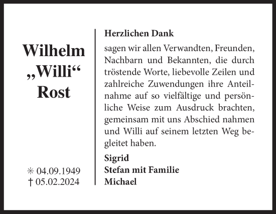 Traueranzeige von Wilhelm Rost von Ostfriesischer Kurier GmbH