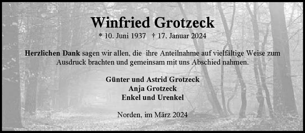  Traueranzeige für Winfried Grotzeck vom 02.03.2024 aus Ostfriesischer Kurier GmbH