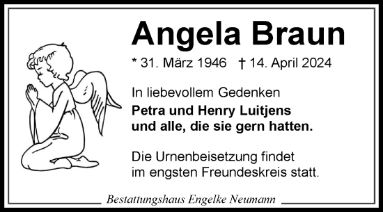 Traueranzeige von Angela Braun von Ostfriesischer Kurier GmbH