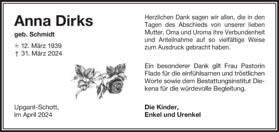 Traueranzeige von Anna Dirks von Ostfriesischer Kurier GmbH