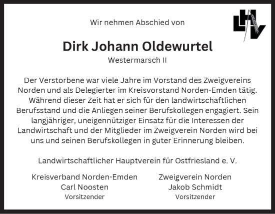 Traueranzeige von Dirk Johann Oldewurtel von Ostfriesischer Kurier GmbH
