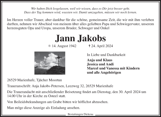 Traueranzeige von Jann Jakobs von Ostfriesischer Kurier GmbH