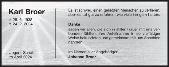 Traueranzeige von Karl Broer von Ostfriesischer Kurier GmbH