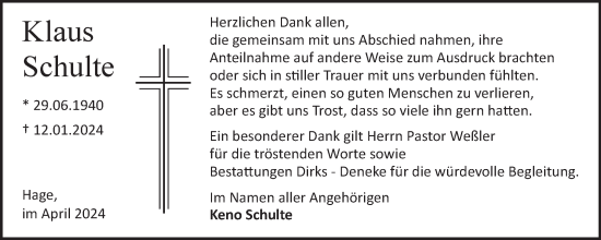 Traueranzeige von Klaus Schulte von Ostfriesischer Kurier GmbH