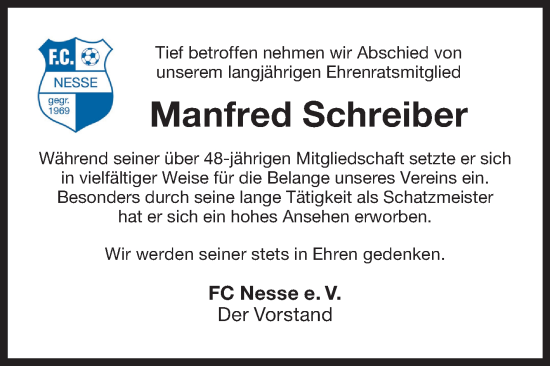 Traueranzeige von Manfred Schreiber von Ostfriesischer Kurier GmbH