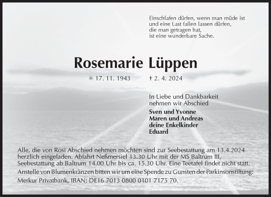 Traueranzeige von Rosemarie Lüppen von Ostfriesischer Kurier GmbH