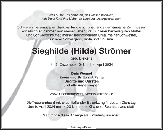 Traueranzeige von Sieghilde Strömer von Ostfriesischer Kurier GmbH