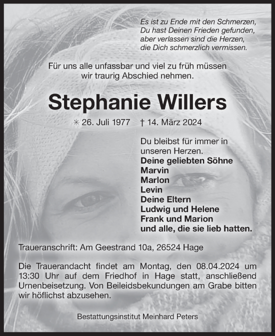 Traueranzeige von Stephanie Willers von Ostfriesischer Kurier GmbH