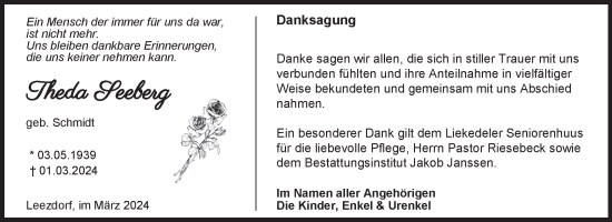 Traueranzeige von Theda Seeberg von Ostfriesischer Kurier GmbH