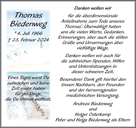 Traueranzeige von Thomas Biedenweg von Ostfriesischer Kurier GmbH
