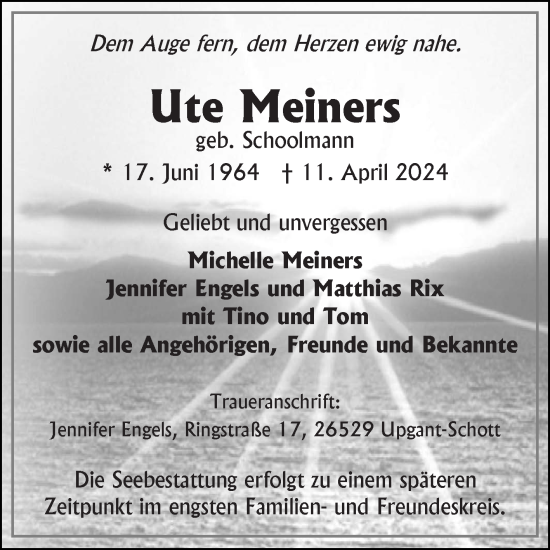 Traueranzeige von Ute Meiners von Ostfriesischer Kurier GmbH